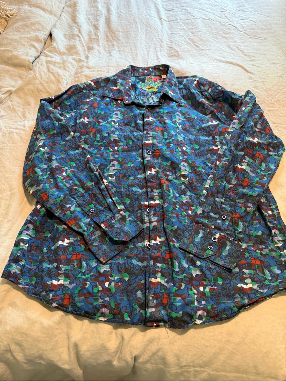 Robert Graham Multicolor Blue Patterned Casual Button-Down Shirt